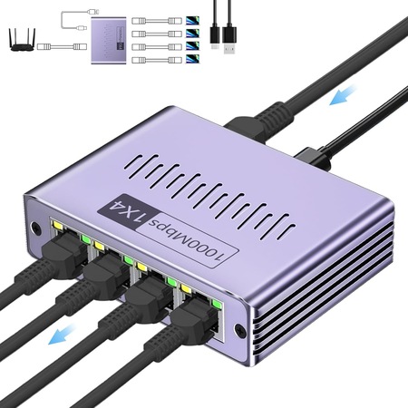 Splitter Ethernet 1 la 4, sktonefly®, 1000Mbps, RJ45, pentru cablu Cat ...