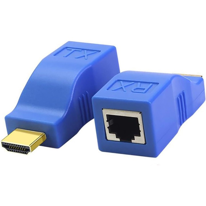 Mufe RJ 45, Zhiting, set 2 buc, extensie retea RJ la HDMI, 5e/6, 4K, 2K, 1080p, pana la 30 m
