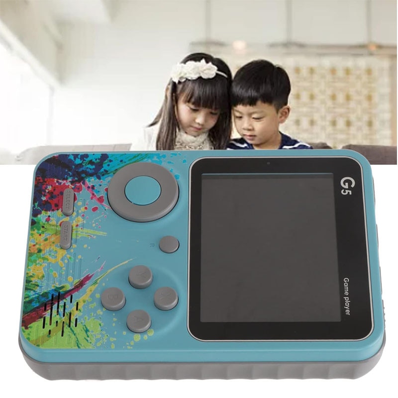 Consola Portabila G5, Rqiurpn, ecran 3 inch, 500 jocuri, baterie 1000mAh, reincarcabila, pentru adulti, conectare la TV, Albastru