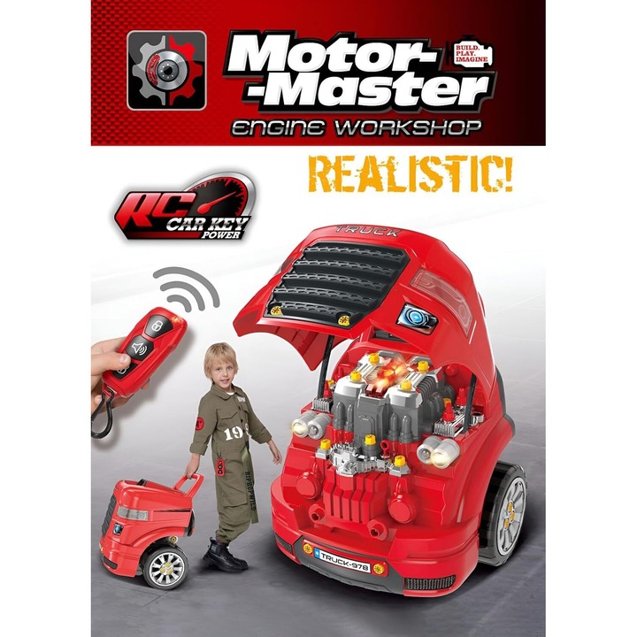 Kis szerelőkészlet gyerekeknek, 61 darabos, interaktív javítógép hangokkal és fényekkel, piros