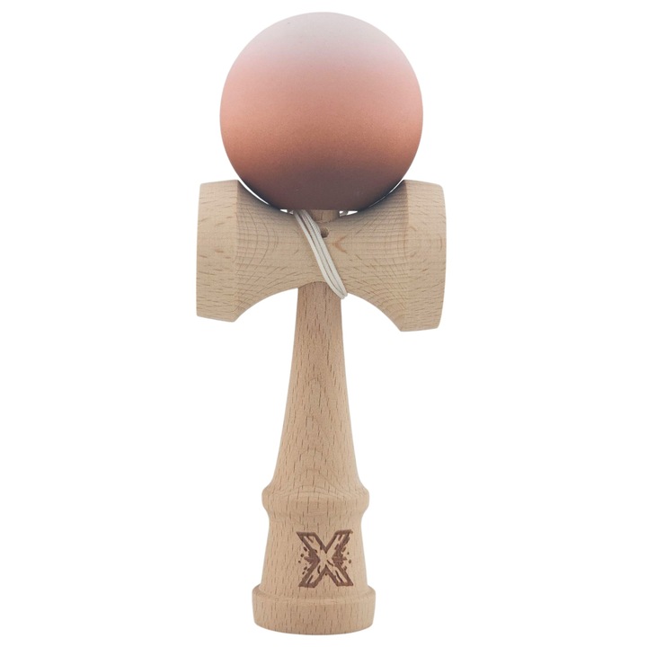 Kendama originala pentru copii, profesionala, din lemn, 18 cm, Rubber Grip, Maro/Bej/Roz