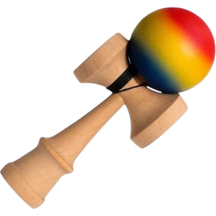 Професионална Кендама, Дървена, 18 см, Игра на умения за деца и възрастни, Градиентен мотив, Червена / Многоцветна