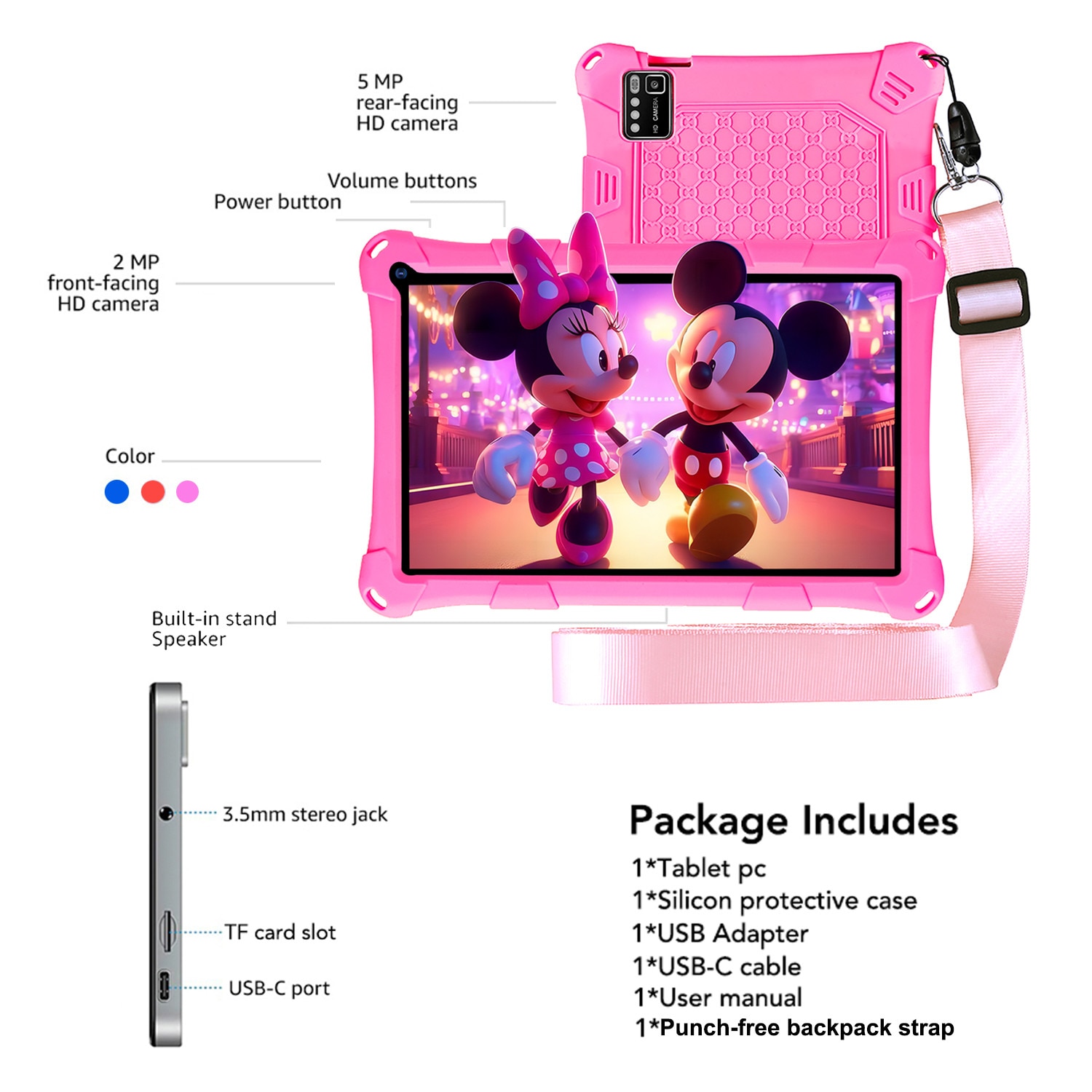 Tableta pentru copii LULUGTI, 7 inch, Android 13, 64GB, design ergonomic, roz