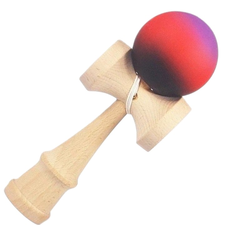 Professzionális Kendama, Fa, 18 cm, Ügyességi játék gyerekeknek és felnőtteknek, Átmenetes minta, Piros / Fekete / Lila