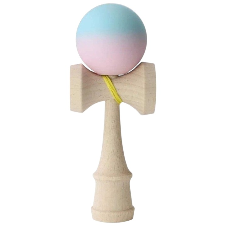 Професионална Кендама, Дървена, 18 см, Игра на умения за деца и възрастни, Градиентен мотив, Пастелно розово