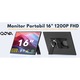 Qova преносим монитор, 1920x1200, USB-C и Mini HDMI – ултратънък, голям IPS 16:10 екран, портретен и пейзажен режим, съвместим с лаптоп, телефон, конзола, Windows, Mac, Android, Plug & Play, два високоговорителя, включен защитен калъф 16"