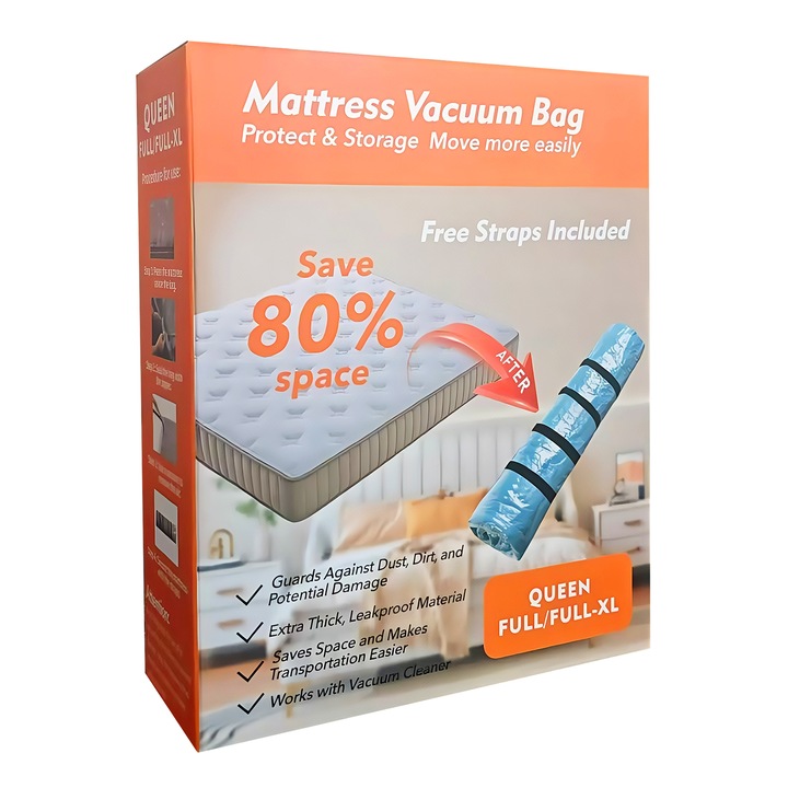 Вакуумна торба за матрак, Wacorresi, защита от влага и прах, спестяваща място, дебела, здрава и издръжлива, с 4 черни шнура, подходяща за матраци 5-15 см, 200 x 250 см
