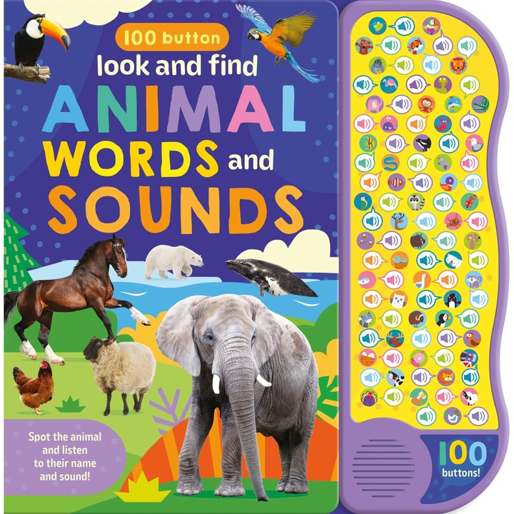 Carte pentru copii, north parade, Look And Find Animal Words & Sounds - Children's 100 Button Sound Book, 1+ ani