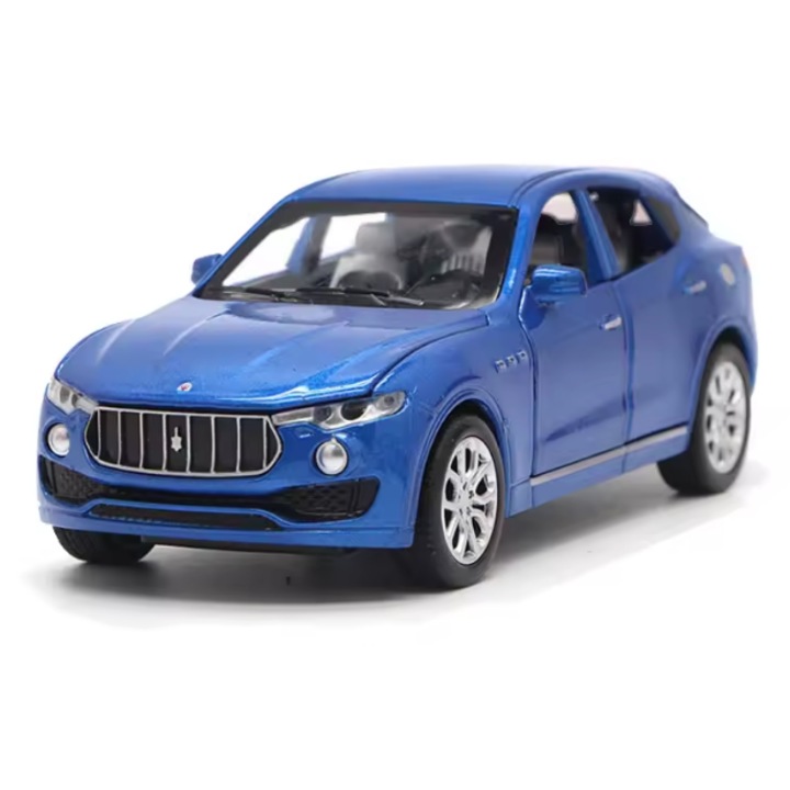 Maserati Levante Modellautó, Fém, 15 cm – Visszahúzó funkcióval, Hangokkal, Fényekkel és Mozgó Elemekkel - Kék