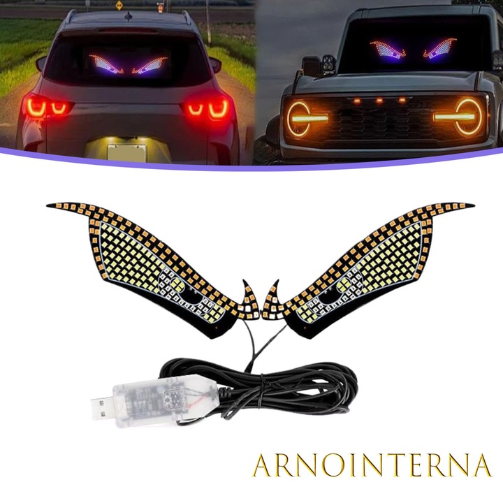 Автомобилни амбиентни светлини, LED стикер с динамични дяволски очи, съвместим с всички модели автомобили: седани, SUV-та и камиони. Монтаж без повреди, персонализиран и интересен дизайн за задното стъкло