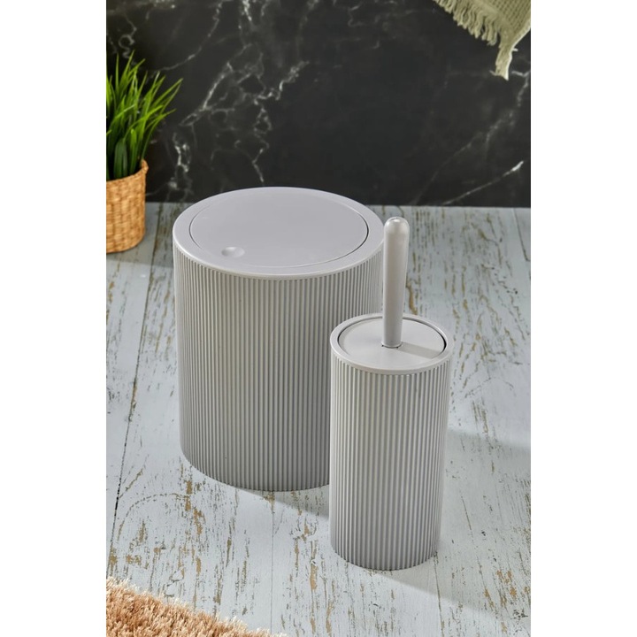 Set 2 accesorii de baie Colorful Cotton, cos gunoi/perie wc, 22x19cm, 10x32cm, plastic