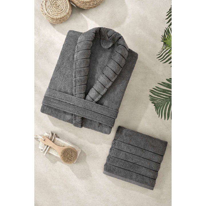 Set halat baie/prosop, Colorful Cotton, bumbac, antracit, dimensiune S/M, prosop 50x90cm