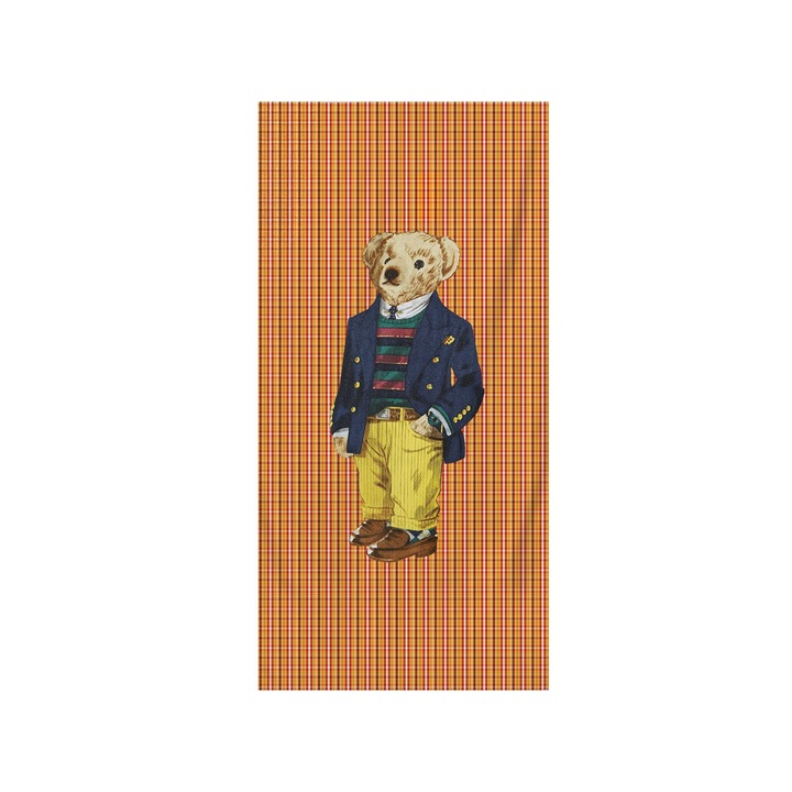 Детска плажна кърпа, цветна памучна, плюшено мече, оранжева, 75x150 см