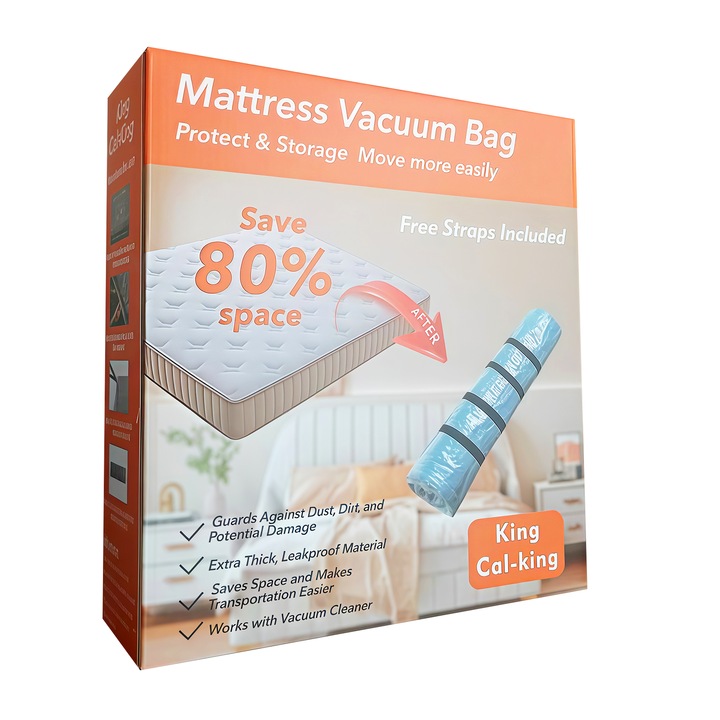 Вакуумна торба за матрак, Wacorresi, защита от влага и прах, спестяваща място, дебела, здрава и издръжлива, с 4 черни шнура, подходяща за матраци 5-15 см, 240 x 250 см