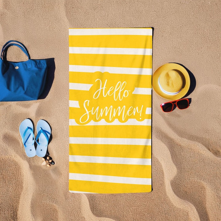 Плажна кърпа от памук, цветна, жълта, 75x150 см, 60% памук, 40% полиестер