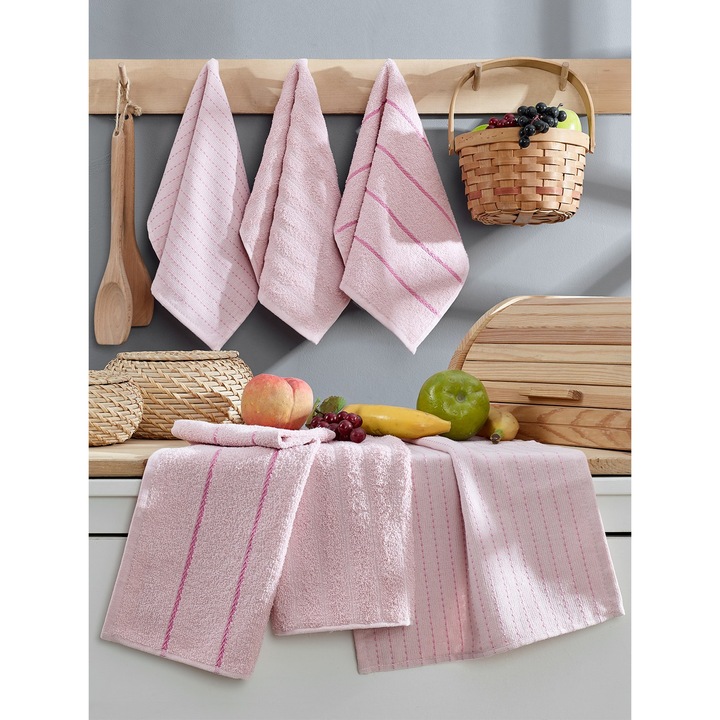 Színes pamut törölköző szett, 6 darabos, 30x50cm, púder