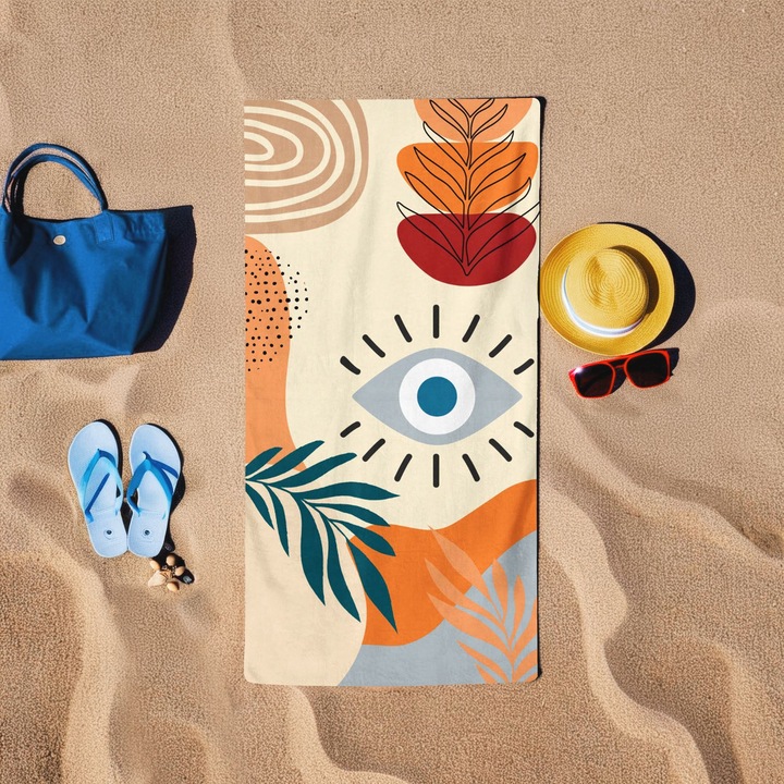 Плажна кърпа от памук, цветна, 75x150 см, 60% памук, 40% полиестер, многоцветна