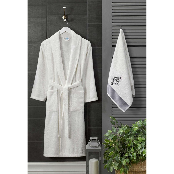 Set halat de baie pentru barbati cora - crem, bumbac colorat 2698