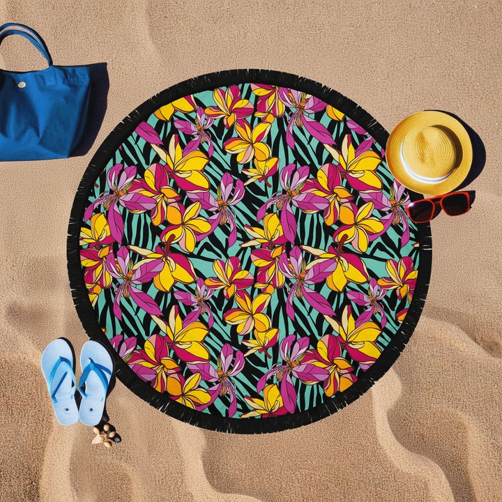 Плажна кърпа от памук, цветна, 150x150 см, 60% памук, 40% полиестер, многоцветна