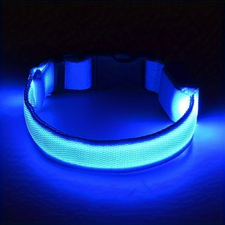 Zgarda LED pentru caini, albastra, S