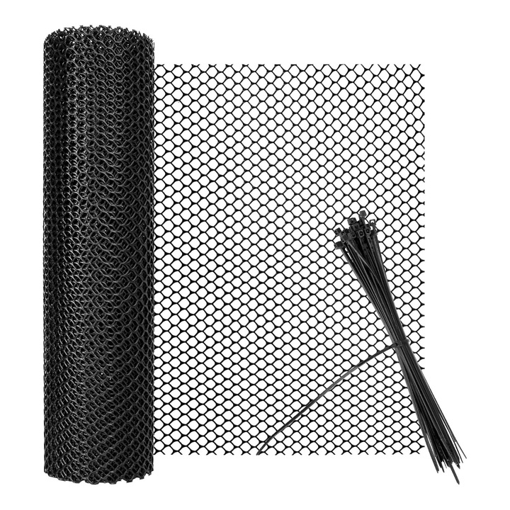 Gard pentru gaini, gard pentru pasari de curte, plasa de plastic, gaura de 8 mm, plasa de gradina, plasa pentru gard, plasa pentru pisici pentru balcon, gradina (negru, 40 cm x 5 m)