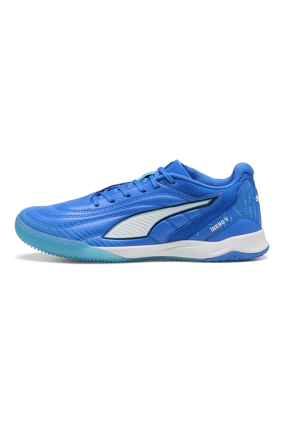 Puma, Pantofi low-cut pentru fotbal Ibero V, Alb, Albastru, 7.5