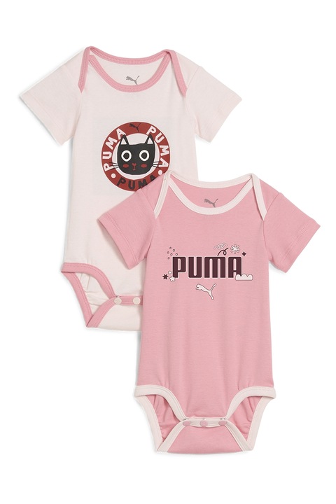 Puma, Logós pamuttartalmú body szett - 2 db, Fehér/Rózsaszín