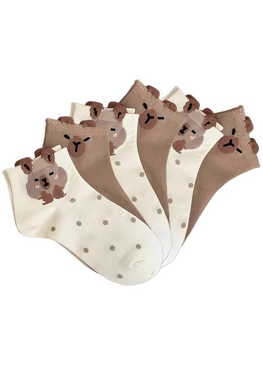 Set 6 perechi sosete dama, TREXORA, model capybara, bumbac, multicolor, marime unica