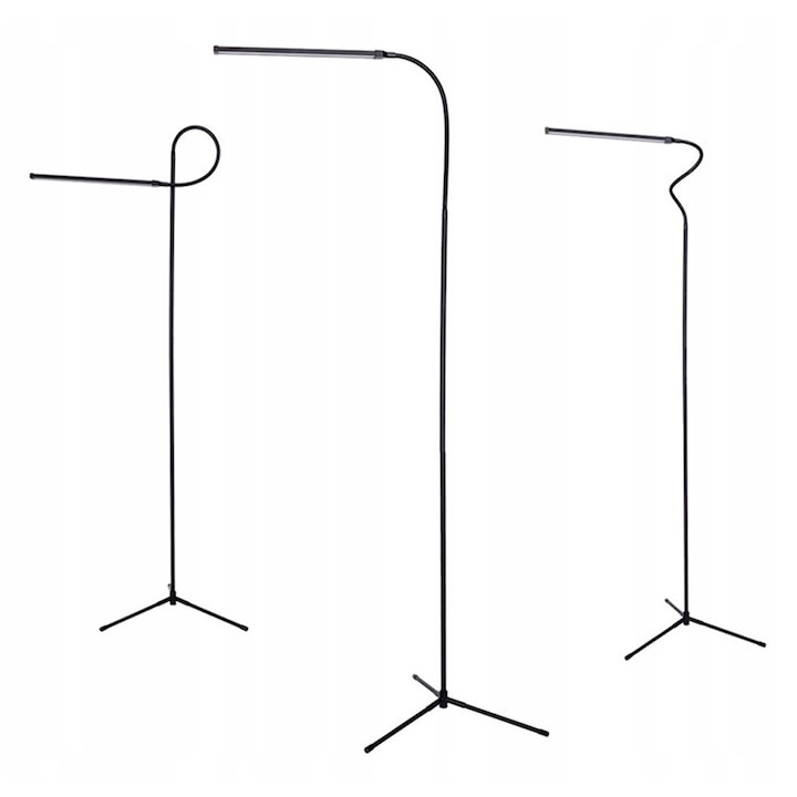 Lampa Led Cu Brat Flexibil Si Stativ, Gearpro, Putere 8W, Numar De Diode 72, Alimentare Usb 5V, 3 Moduri De Temperatura A Luminii Cald, Rece, Neutru, Inaltime Maxima 182 cm, Lungime Bara Led 30 cm, Negru Mat