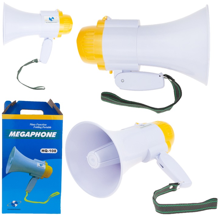 Мегафон със сирена и функция за запис, Top Gift, 15W, 200m, 24x18.5x15cm, многоцветен, пълен комплект