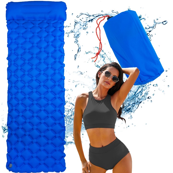 Saltea albastra, 190x60x4 cm, 1 persoana, cu husa, Top Gift