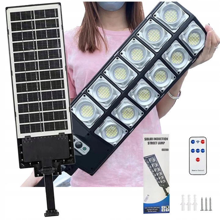 Lampa solara LED Ruffberg, 1200W, senzor de miscare si de intuneric, alb, 47x16,5cm, set cu telecomanda