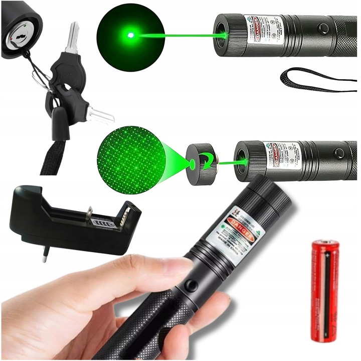 Incarcator cu indicator laser puternic verde alimentat de baterie + capac