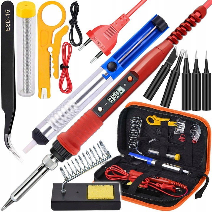 Set unelte multifunctionale, Renew Force, pistol de lipit LCD, 80W, 5 varfuri, cutie de transport