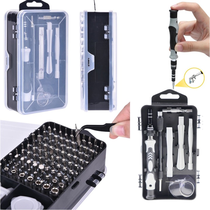 Set de surubelnite precise Ruffberg 117 elemente, accesorii pentru deschidere, organizator, multicolor