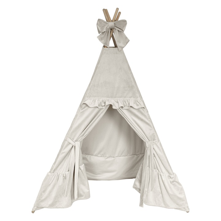 Decordruk VELVET gyerek tipi sátor, krémszínű, 160x180x110cm, 4 db-os rúd szett