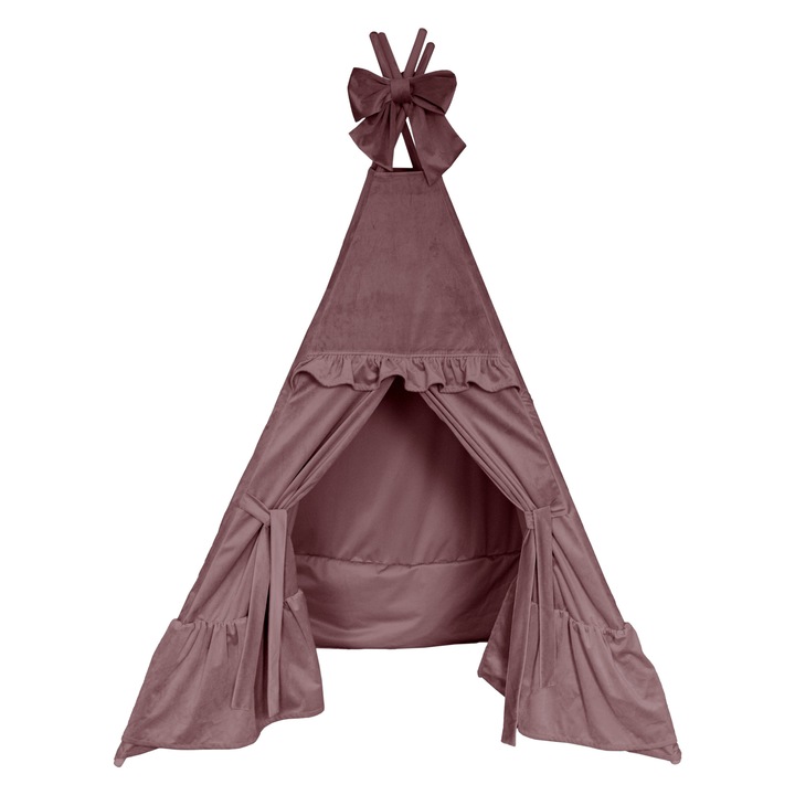 Cort TIPI pentru copii Decordruk VELVET, 160x180x110cm, roz pudrat, set cu 4 kije