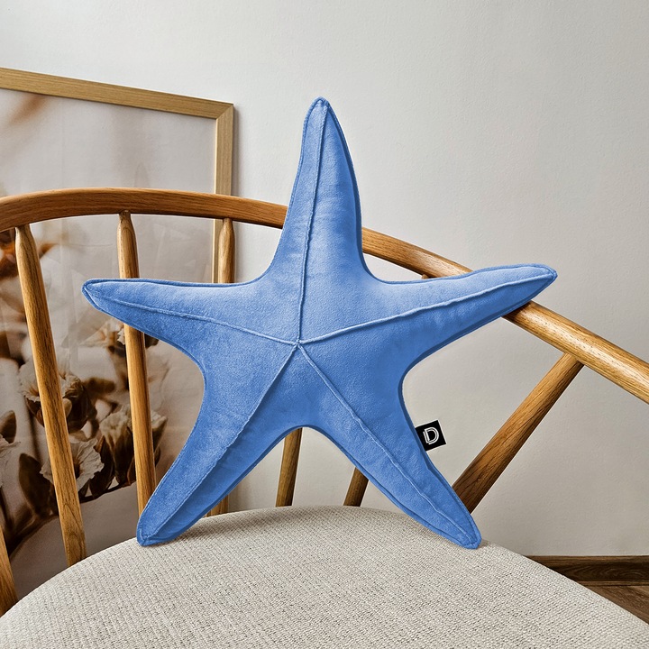 Decordruk díszpárna, csillagmintás, 53x53x13cm, bársony, kék