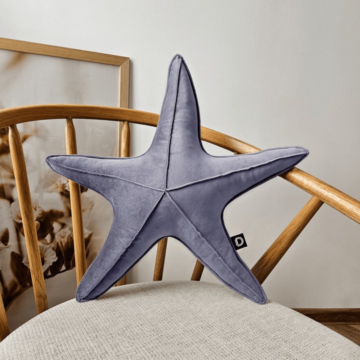 Decordruk díszpárna, bársony, 53x53x13cm, csillag alakú
