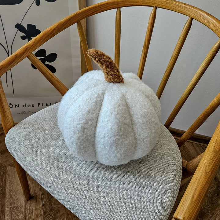 Decordruk díszpárna, tökmintás, 35x22cm, fehér