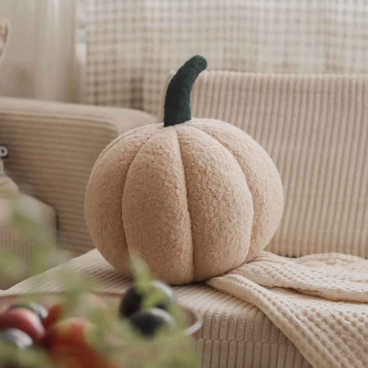 Decordruk díszpárna, 35x22cm, bézs, hurkolt anyag, tök alakú