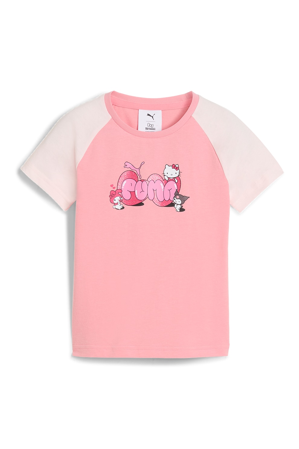 Puma, Tricou cu imprimeu Hello Kitty, Alb fildes, Roz pastel, 98 CM