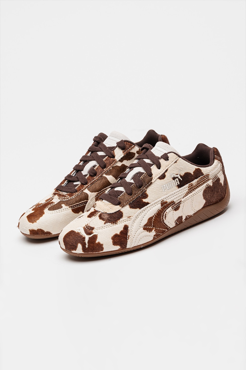 Puma, Pantofi sport cu animal print Speedcat, Maro, Alb murdar