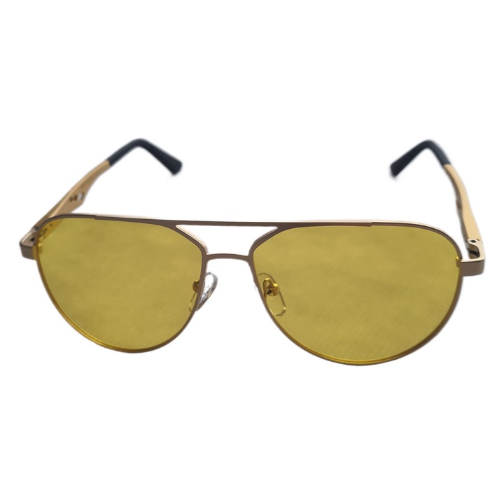 Ochelari de soare barbati, Aviator, polarizati UV400, rama aluminiu Gold, Lentile Galbene