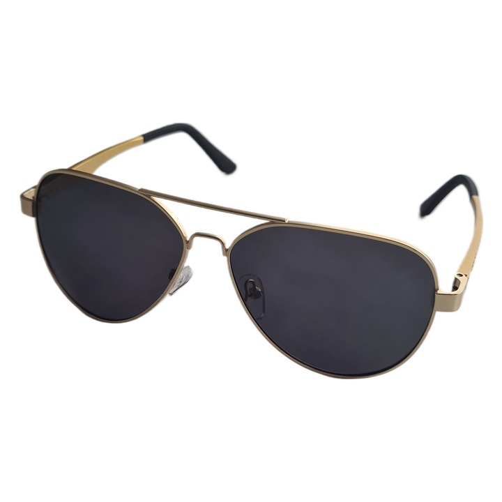 Ochelari de soare barbati, Aviator, polarizati UV400, rama aluminiu Gold, Lentile Shadow