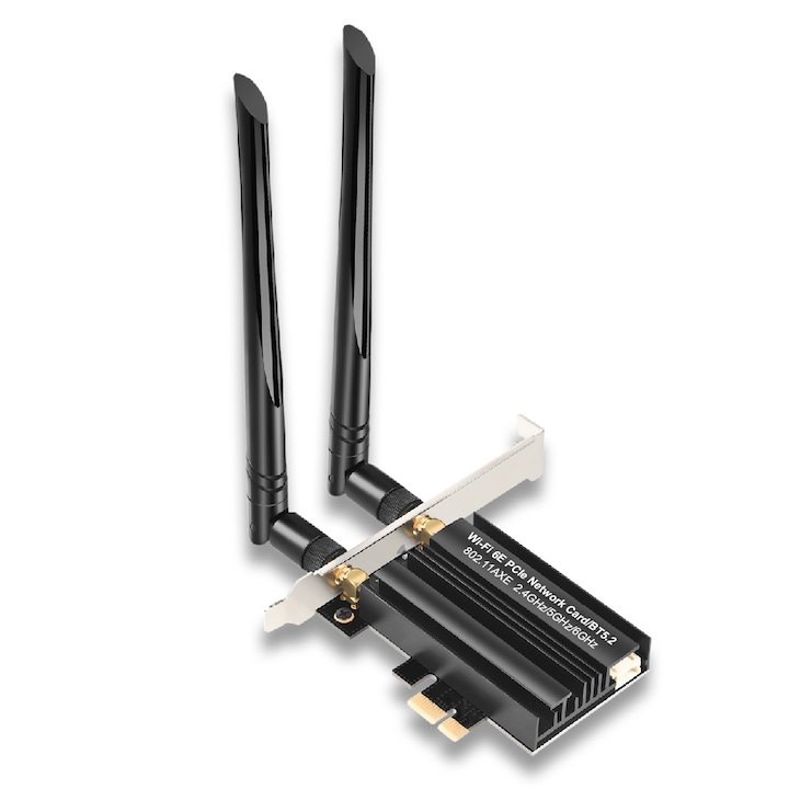 Placa de retea Wireless PCI-E WiFi 6E AX5400, Bluetooth 5.2, MTK7922, Adaptor Wireless PC Desktop, 5400Mbps, 2.4GHz/5GHz/6GHz, MU-MIMO, WPA3, Windows 10/11, RiKbo®