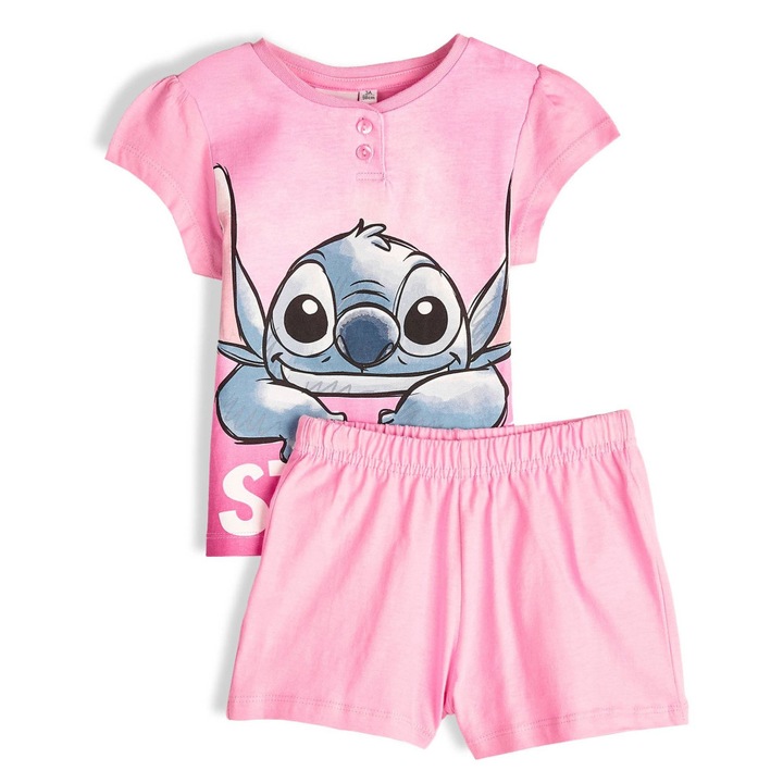 Pijama scurta din bumbac pentru fete, Lilo si Stitch in cutie cadou 31109, Roz
