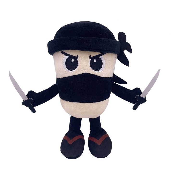 Плюшена играчка със закачалка, модел Ninjolino Tagliaspada, мека играчка за деца Италиански Brainrot, 35 см x 17 см, бяло - черно