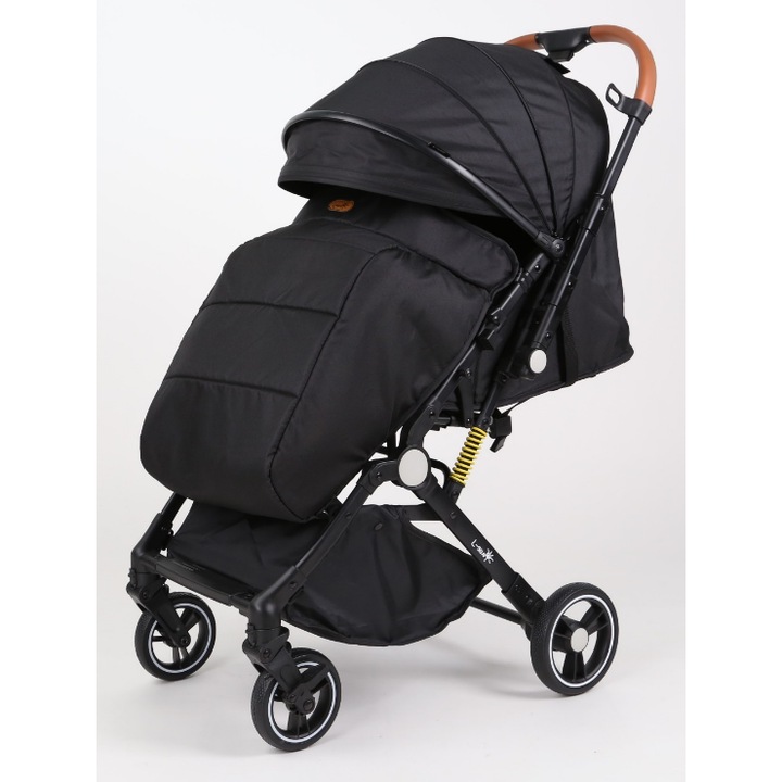 Carucior Sport pentru Copii, cu pozitie de somn, Troller, Spatar reglabil prin centura, Geanta pentru scutece, Tehnologia inovatoare One-Hand Folding, Maner reversibil, negru