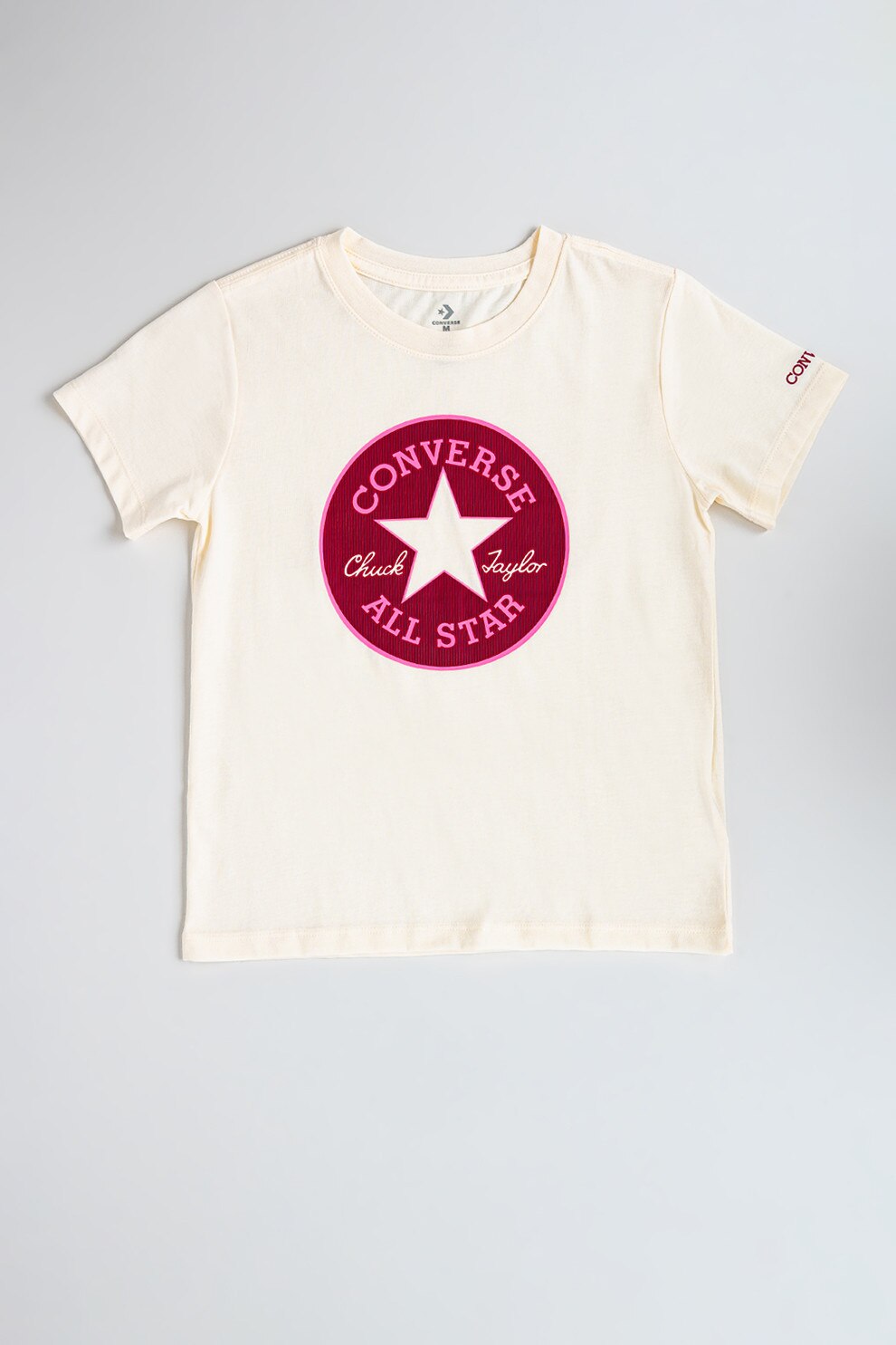 Converse, Tricou clasic cu imprimeu logo, Alb fildes, Roz, 163-170 CM